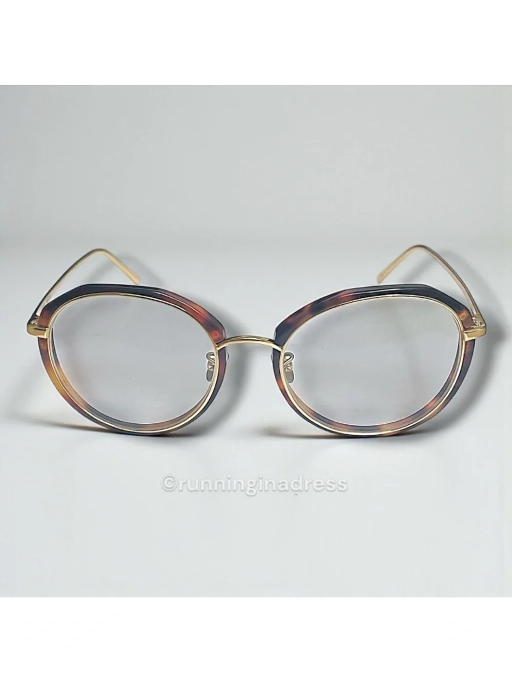 Linda Farrow LFL630 C2 Tortoiseshell Angular Round 22K Gold Glasses